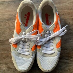Diadora White and Orange Athletic Shoes